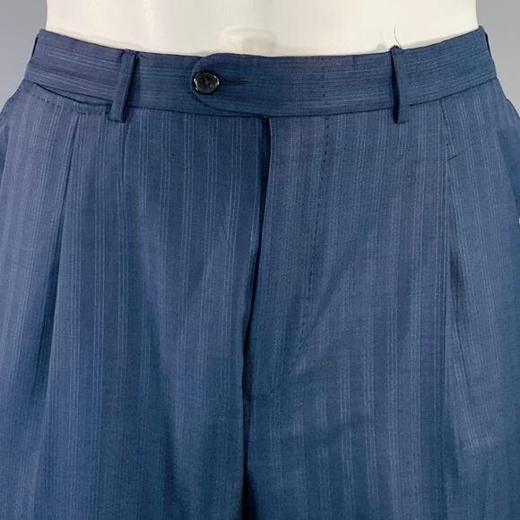 ERMENEGILDO ZEGNA Size 42 Regular Navy Blue Stripe Wool Notch Lapel Suit - Picture 6 of 16